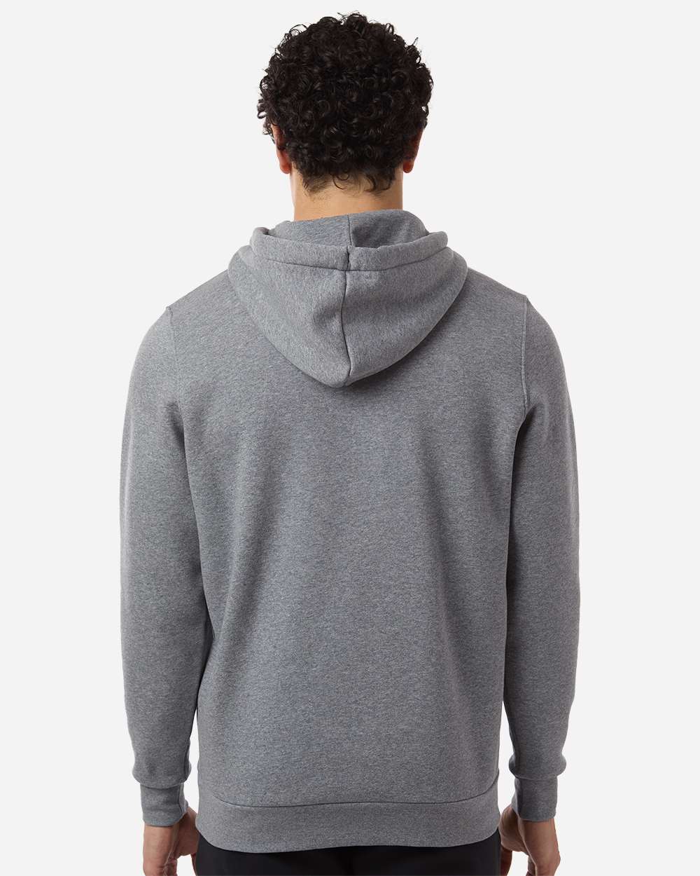 Custom team hoodies, Pitch Grey Medium Heather / White Under Armour Icon fleece hoodie on model, back