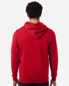 Custom team hoodies, Red / White Under Armour Icon fleece hoodie on model, back