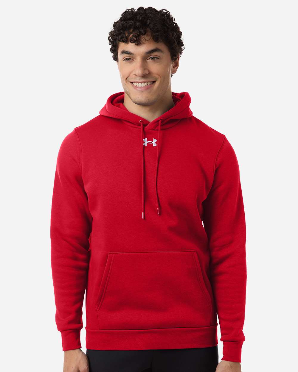 Custom team hoodies, Red / White Under Armour Icon fleece hoodie on model, front