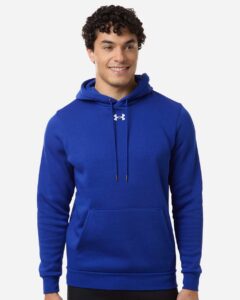Custom team hoodies, Royal / White Under Armour Icon fleece hoodie on model, front