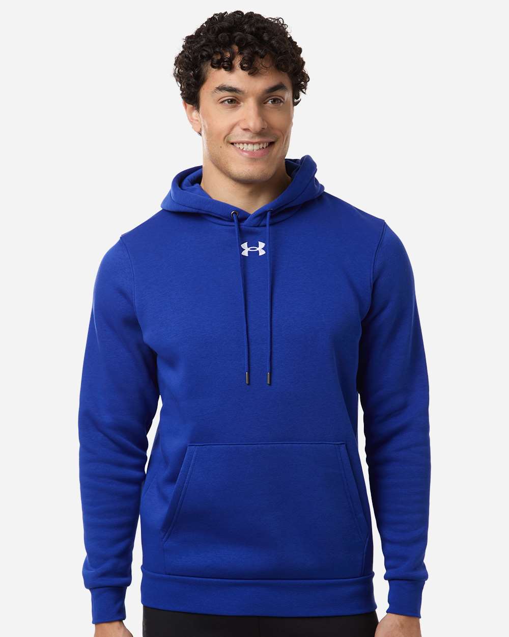 Custom team hoodies, Royal / White Under Armour Icon fleece hoodie on model, front