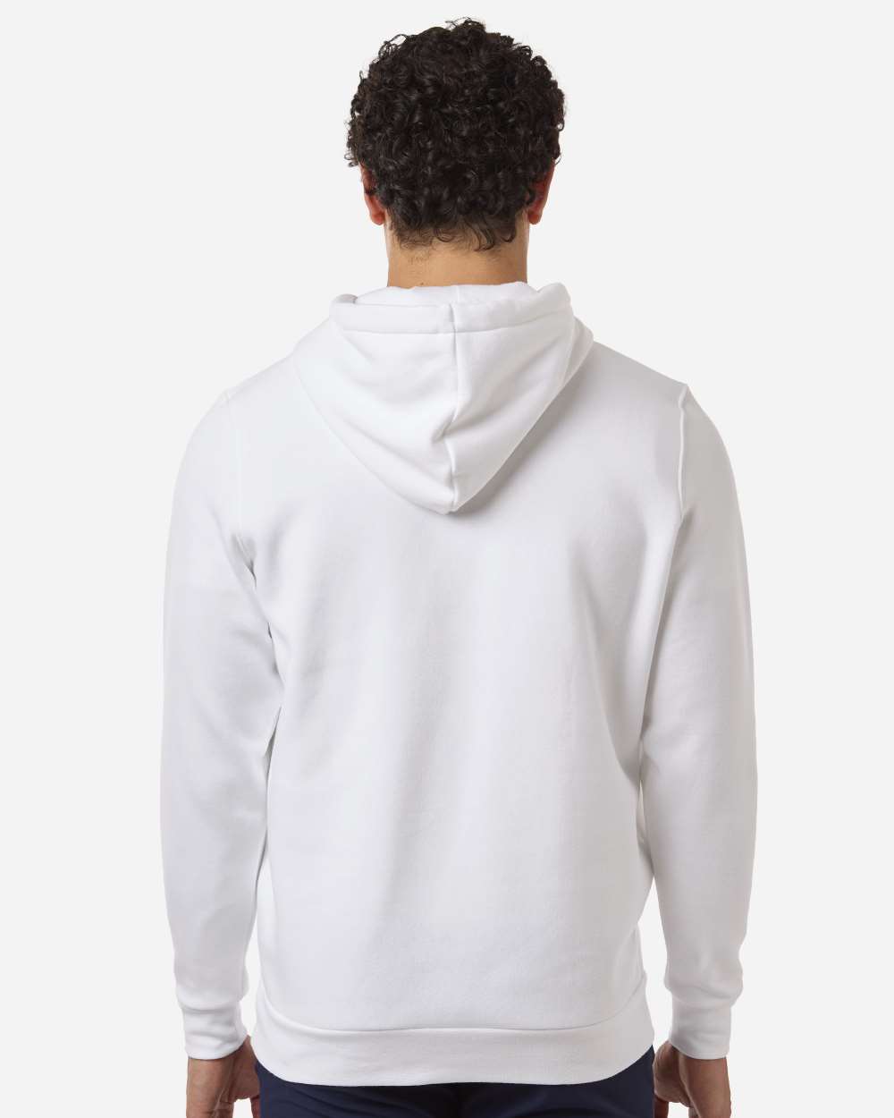 Custom team hoodies, White / Pitch Grey Medium Heather Under Armour Icon fleece hoodie on model, back