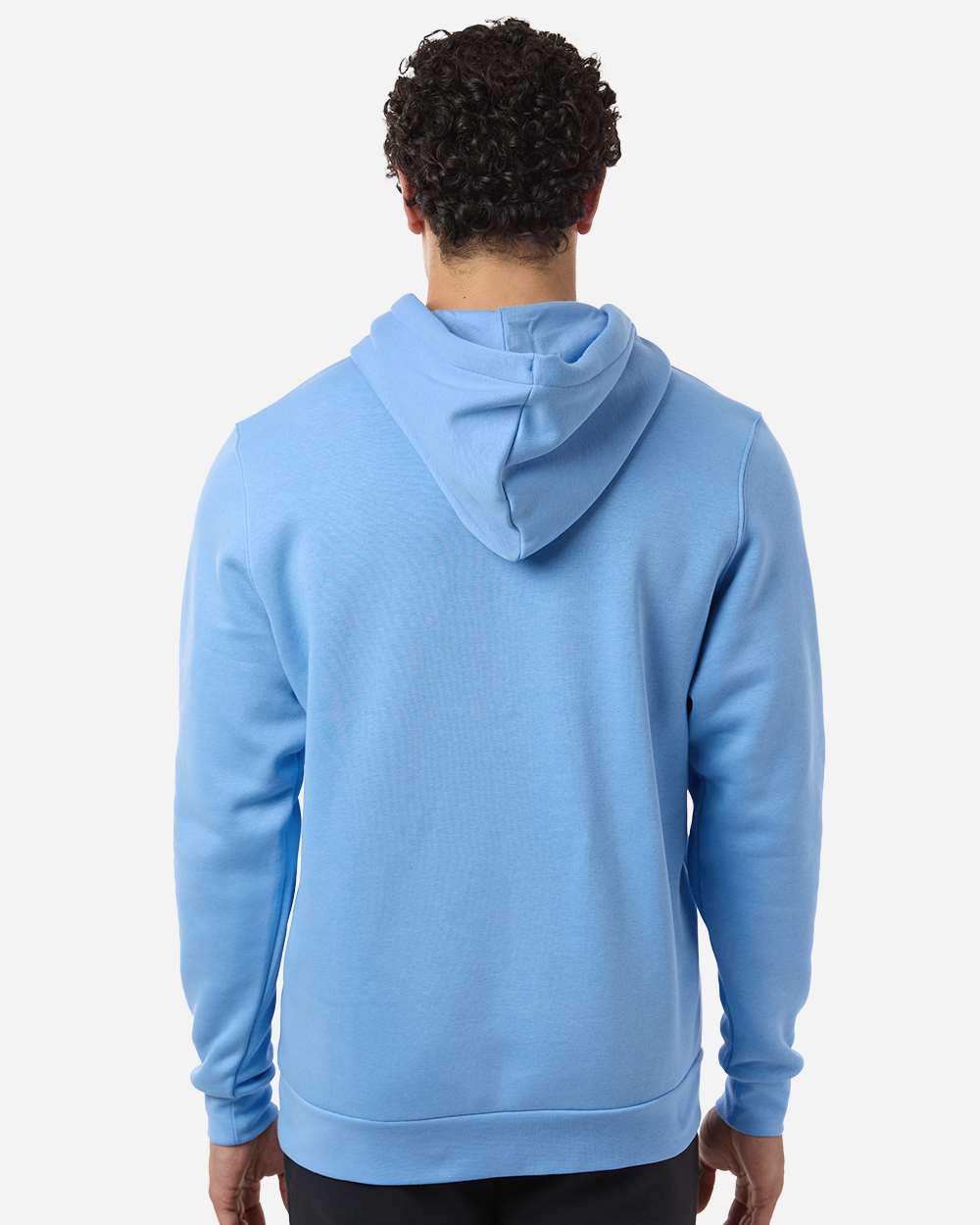 Custom team hoodies, Horizon Blue / White Under Armour Icon fleece hoodie on model, back