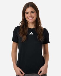 Custom Adidas shirts for women in Black, Pregame performance tee, on-model front