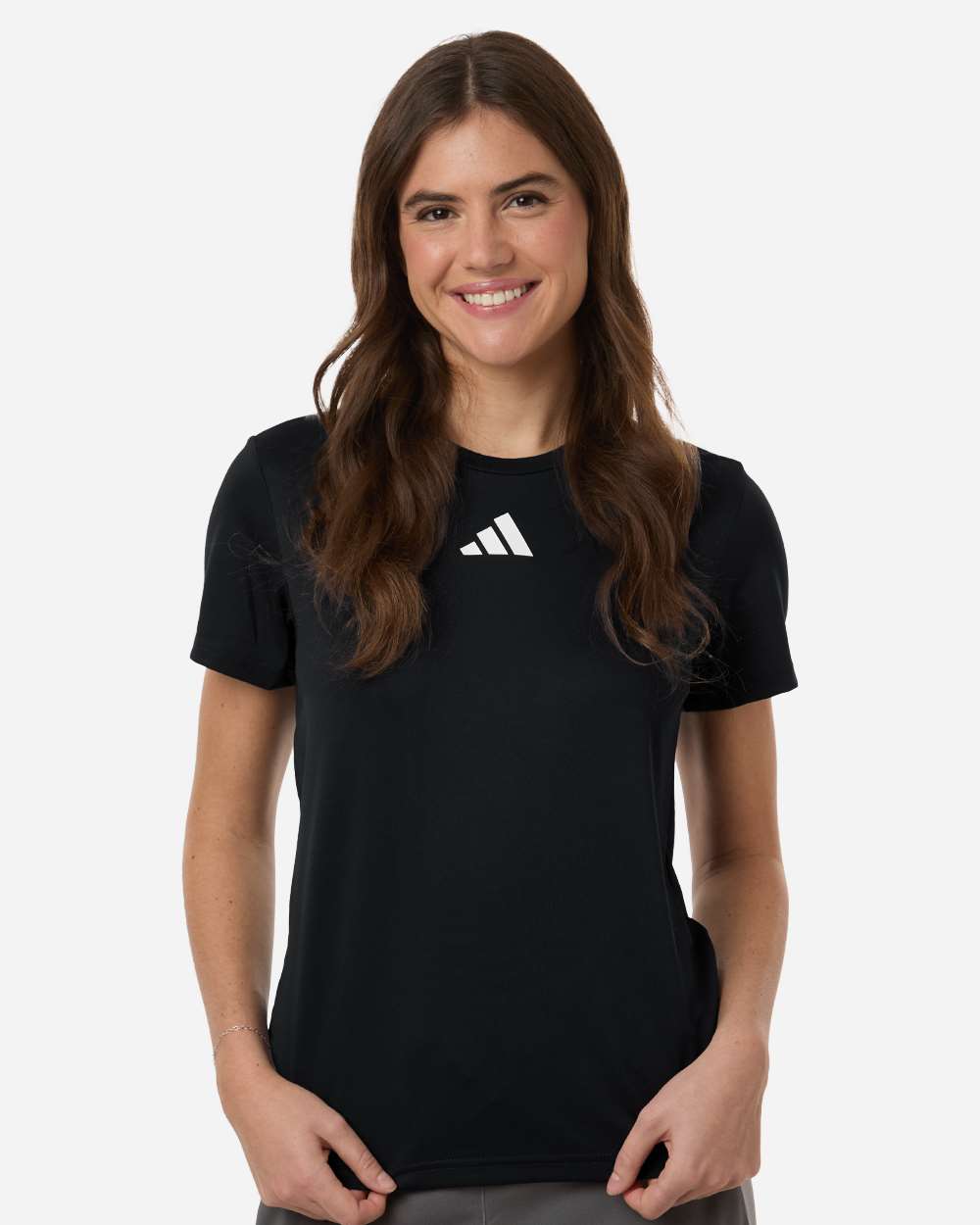 Custom Adidas shirts for women in Black, Pregame performance tee, on-model front