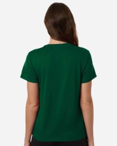Custom Adidas shirts for women in Dark Green, Pregame performance tee, on-model back