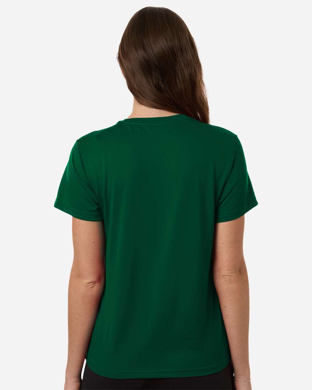 Custom Adidas shirts for women in Dark Green, Pregame performance tee, on-model back