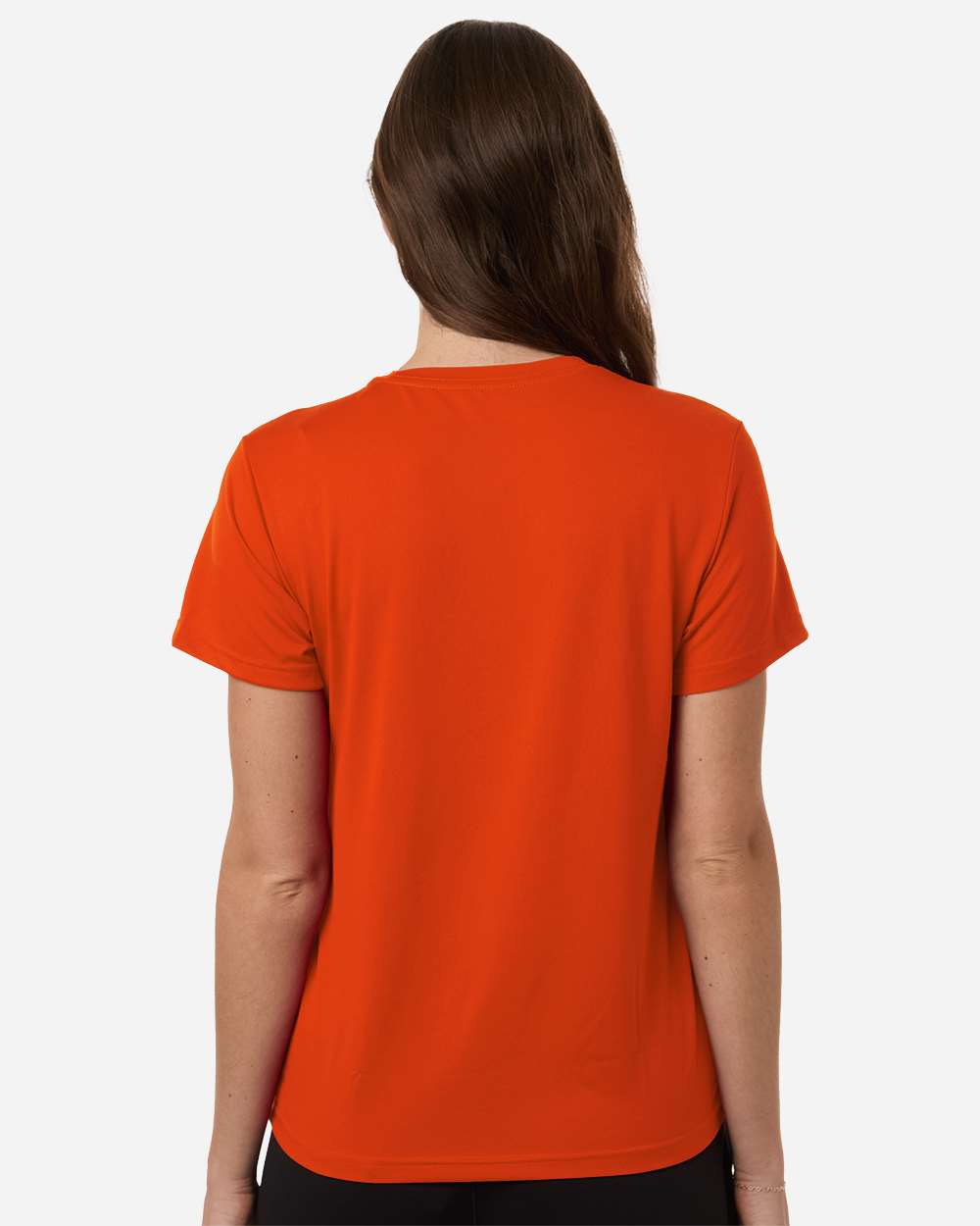 Custom Adidas shirts for women in Orange, Pregame performance tee, on-model back