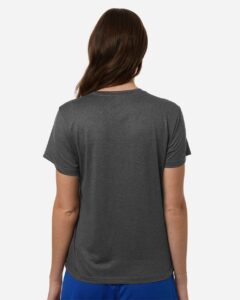 Custom Adidas shirts for women in Dark Grey Heather, Pregame performance tee, on-model back