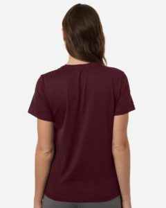 Custom Adidas shirts for women in Maroon, Pregame performance tee, on-model back