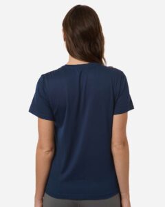 Custom Adidas shirts for women in Navy Blue, Pregame performance tee, on-model back