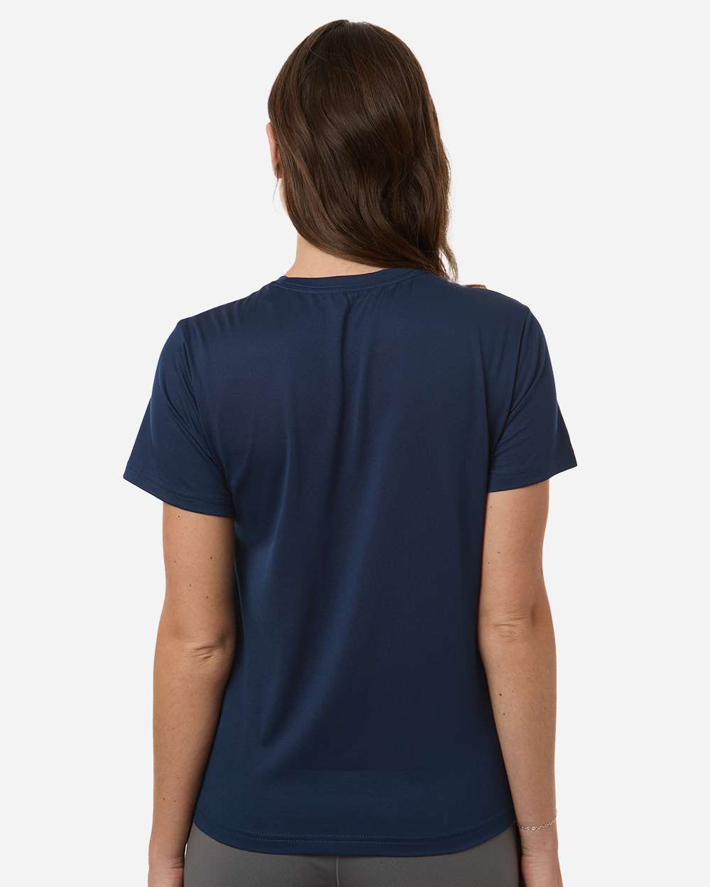 Custom Adidas shirts for women in Navy Blue, Pregame performance tee, on-model back