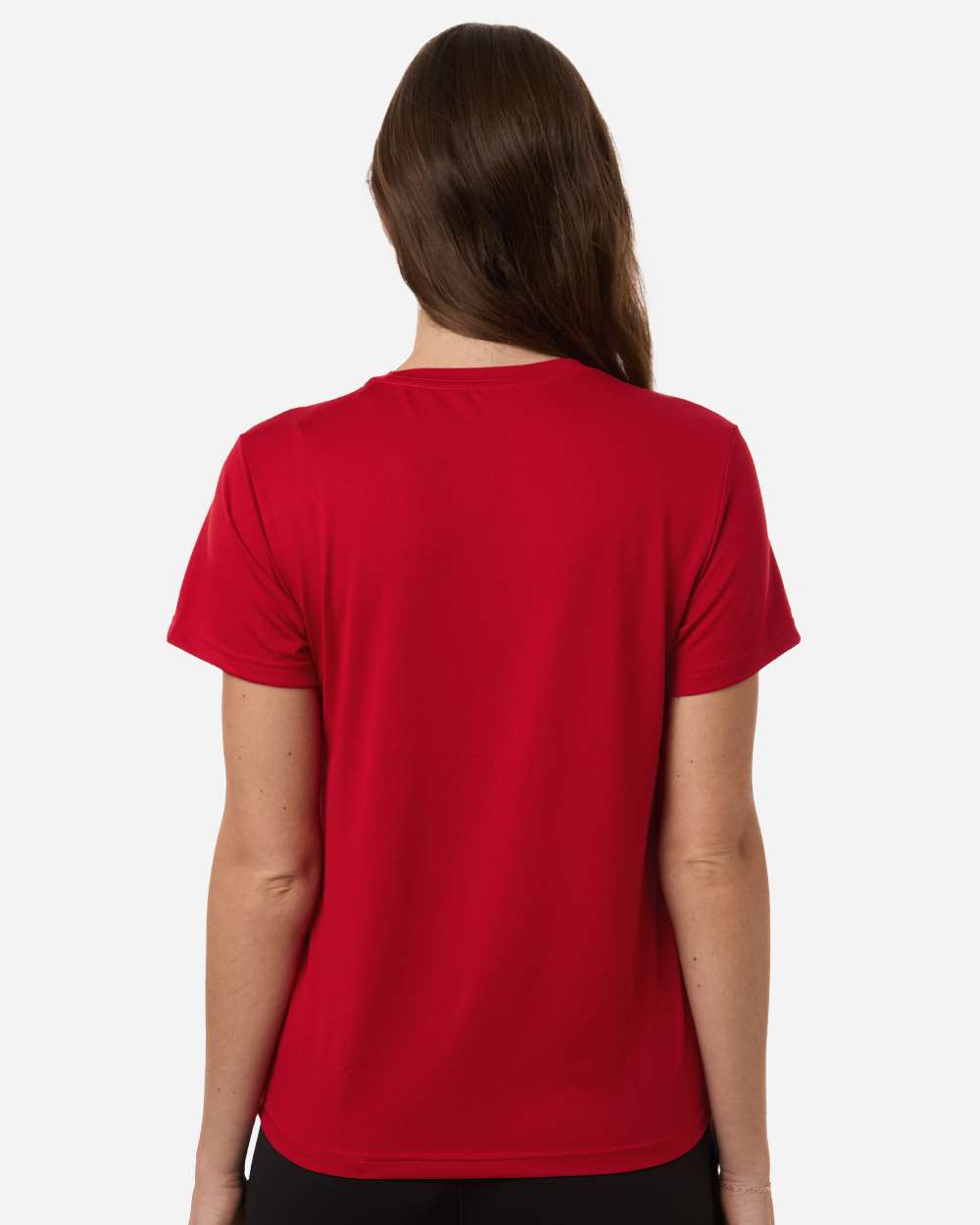 Custom Adidas shirts for women in Power Red, Pregame performance tee, on-model back