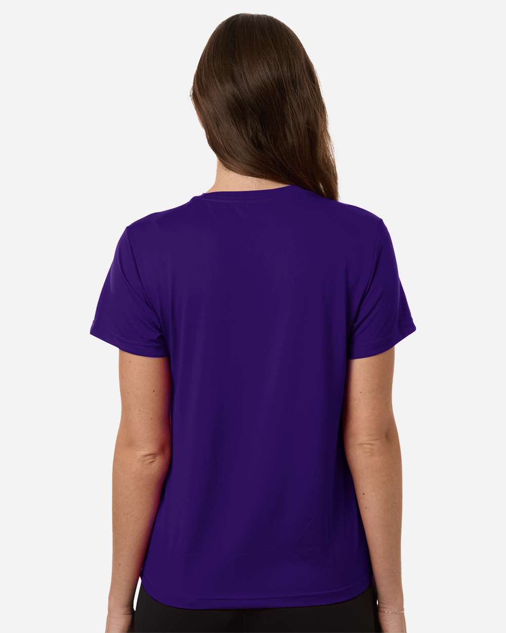 Custom Adidas shirts for women in Purple, Pregame performance tee, on-model back