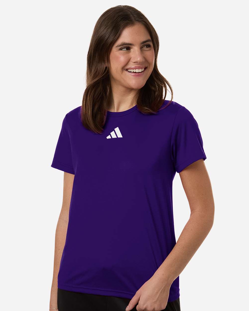 Custom Adidas shirts for women in Purple, Pregame performance tee, on-model front