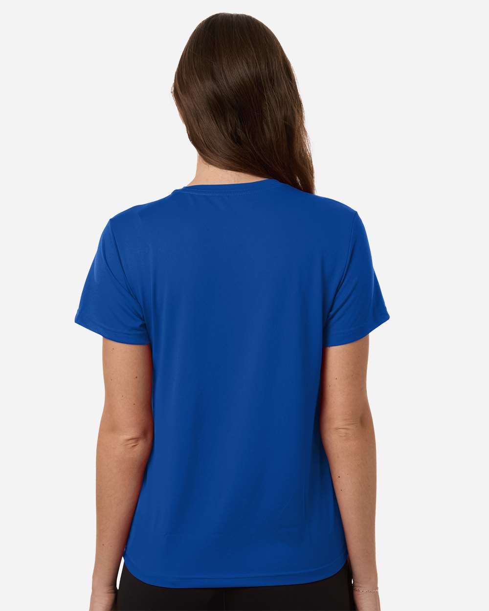 Custom Adidas shirts for women in Royal Blue, Pregame performance tee, on-model back