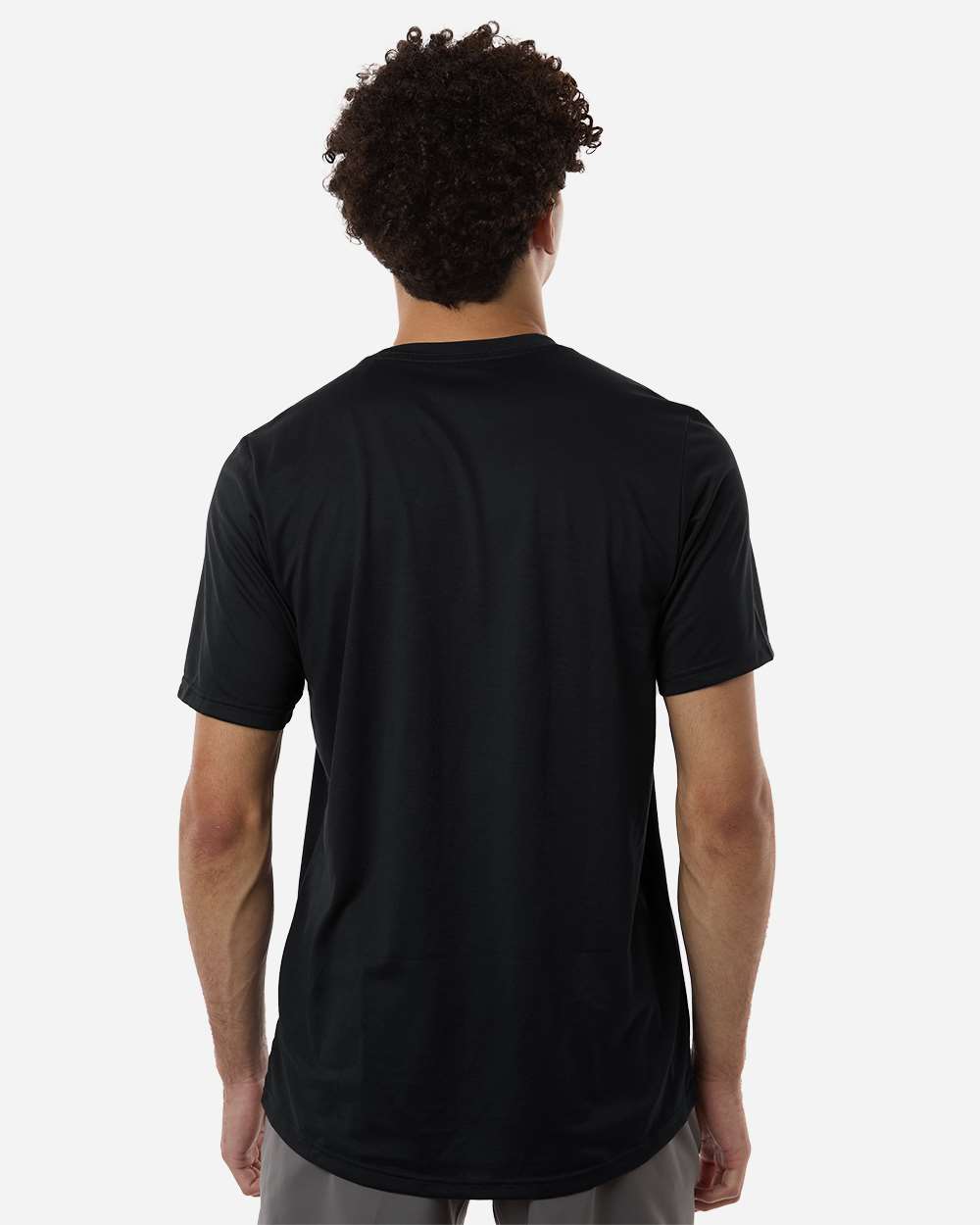 Custom Adidas shirts in Black, men's Pregame performance tee, on-model back