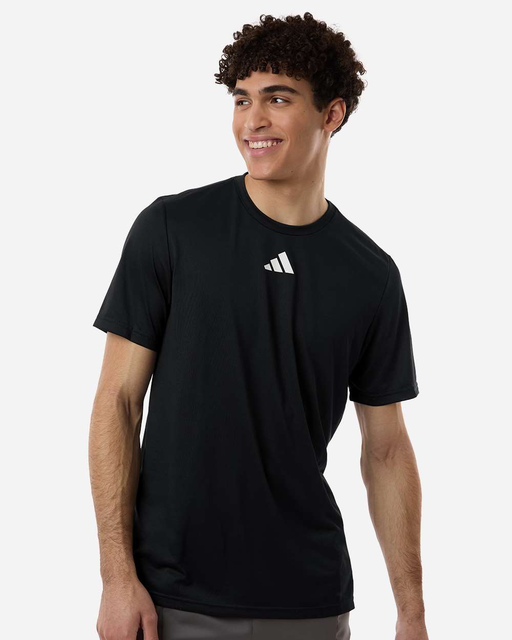 Custom Adidas shirts in Black, men's Pregame performance tee, on-model front