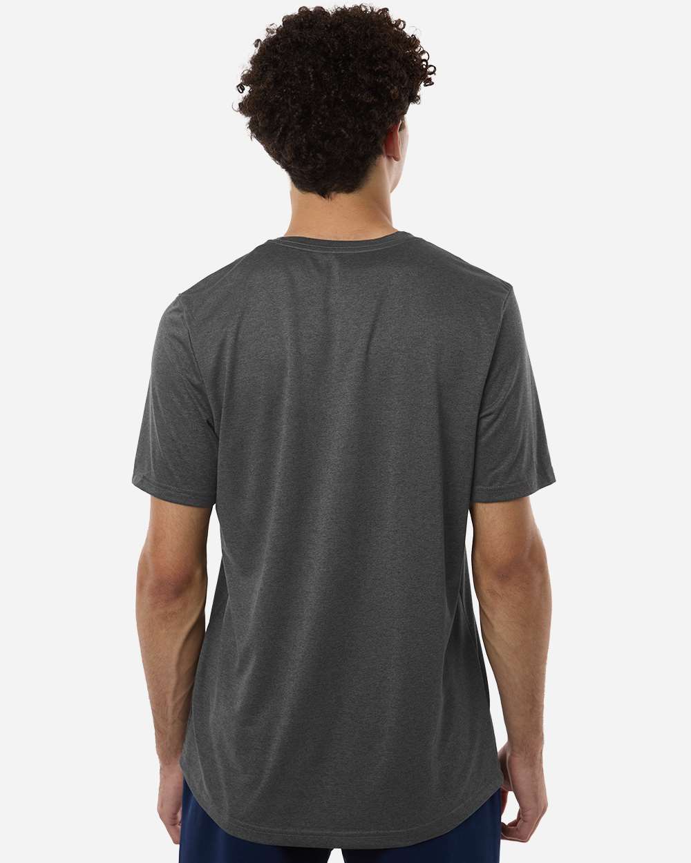 Custom Adidas shirts in Dark Grey Heather, men's Pregame performance tee, on-model back