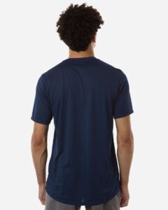Custom Adidas shirts in Navy Blue, men's Pregame performance tee, on-model back