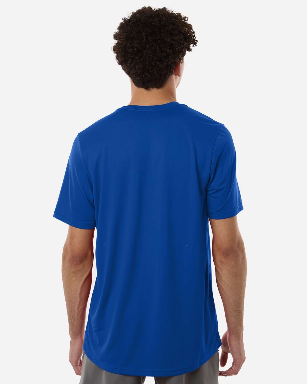 Custom Adidas shirts in Royal Blue, men's Pregame performance tee, on-model back