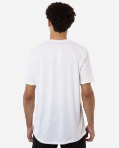 Custom Adidas shirts in White, men's Pregame performance tee, on-model back