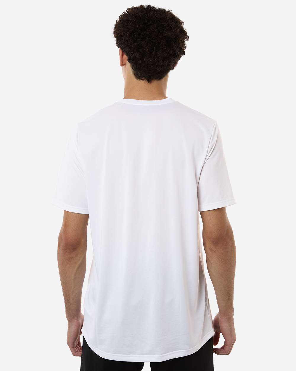Custom Adidas shirts in White, men's Pregame performance tee, on-model back