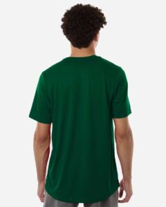 Custom Adidas shirts in Dark Green, men's Pregame performance tee, on-model back