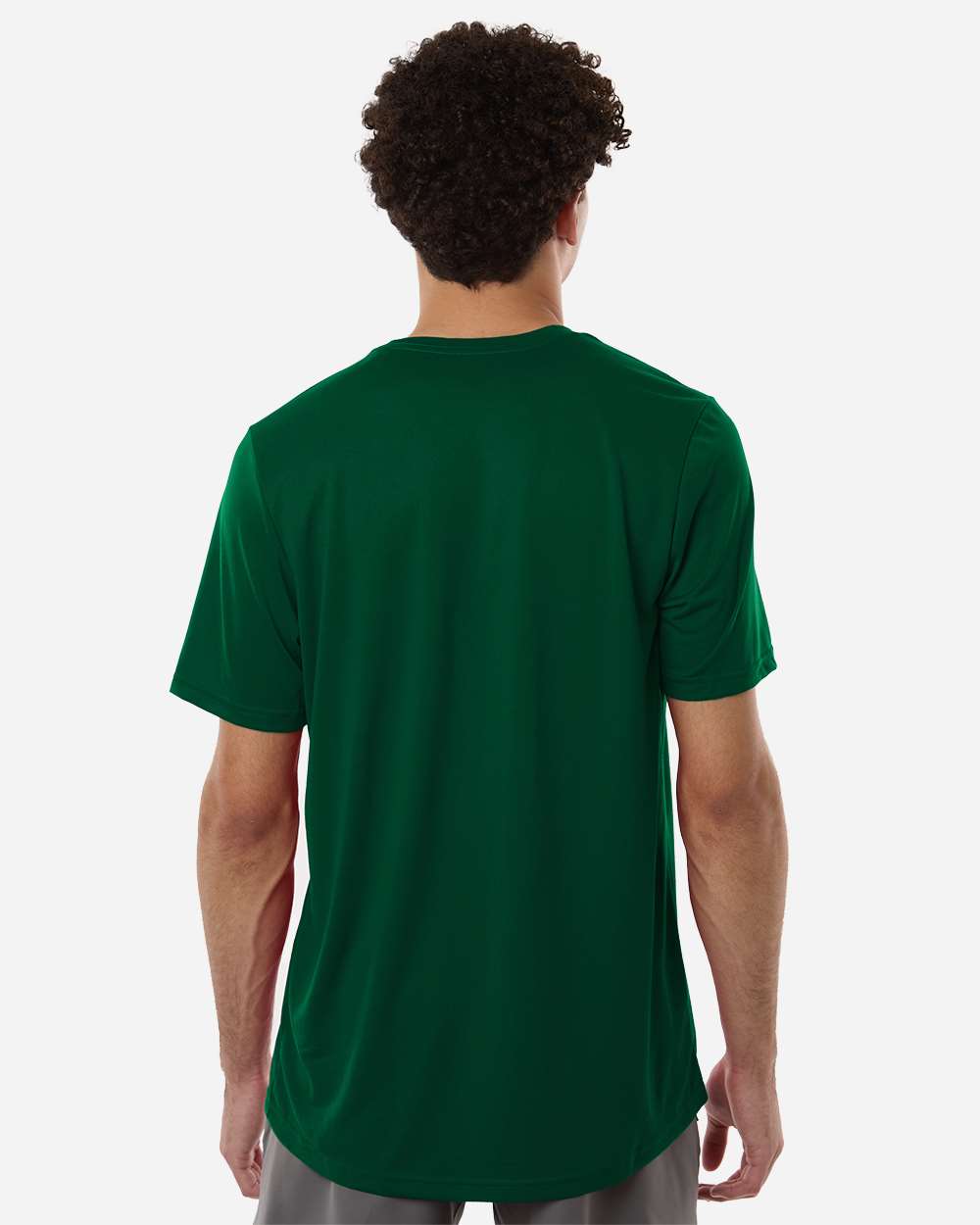 Custom Adidas shirts in Dark Green, men's Pregame performance tee, on-model back