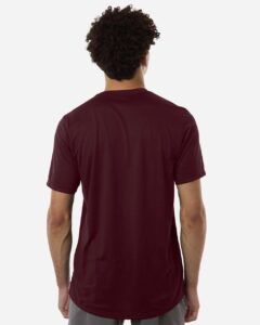 Custom Adidas shirts in Maroon, men's Pregame performance tee, on-model back