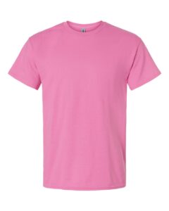 Bulk custom t-shirts in Azalea, Gildan DryBlend 50/50 tee, flat front