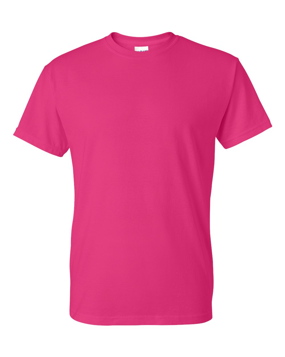 Bulk custom t-shirts in Heliconia, Gildan DryBlend 50/50 tee, flat front