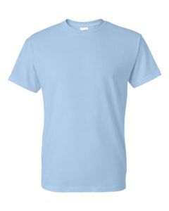 Bulk custom t-shirts in Light Blue, Gildan DryBlend 50/50 tee, flat front