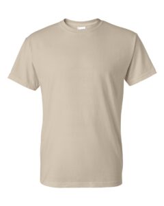 Bulk custom t-shirts in Sand, Gildan DryBlend 50/50 tee, flat front