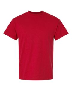 Bulk custom t-shirts in Red, Gildan DryBlend 50/50 tee, flat front