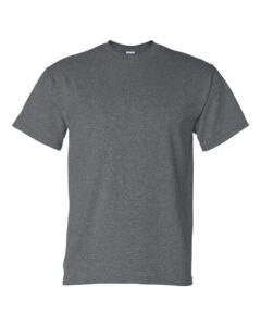Bulk custom t-shirts in Dark Heather, Gildan DryBlend 50/50 tee, flat front