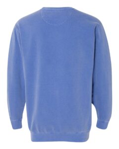 Custom crewneck sweatshirts, Comfort Colors garment-dyed crewneck in Flo Blue, back view