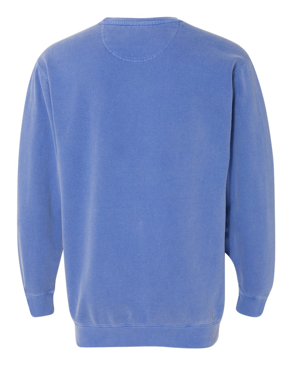 Custom crewneck sweatshirts, Comfort Colors garment-dyed crewneck in Flo Blue, back view
