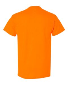Bulk custom t-shirts in Safety Orange, Gildan DryBlend 50/50 tee, flat back