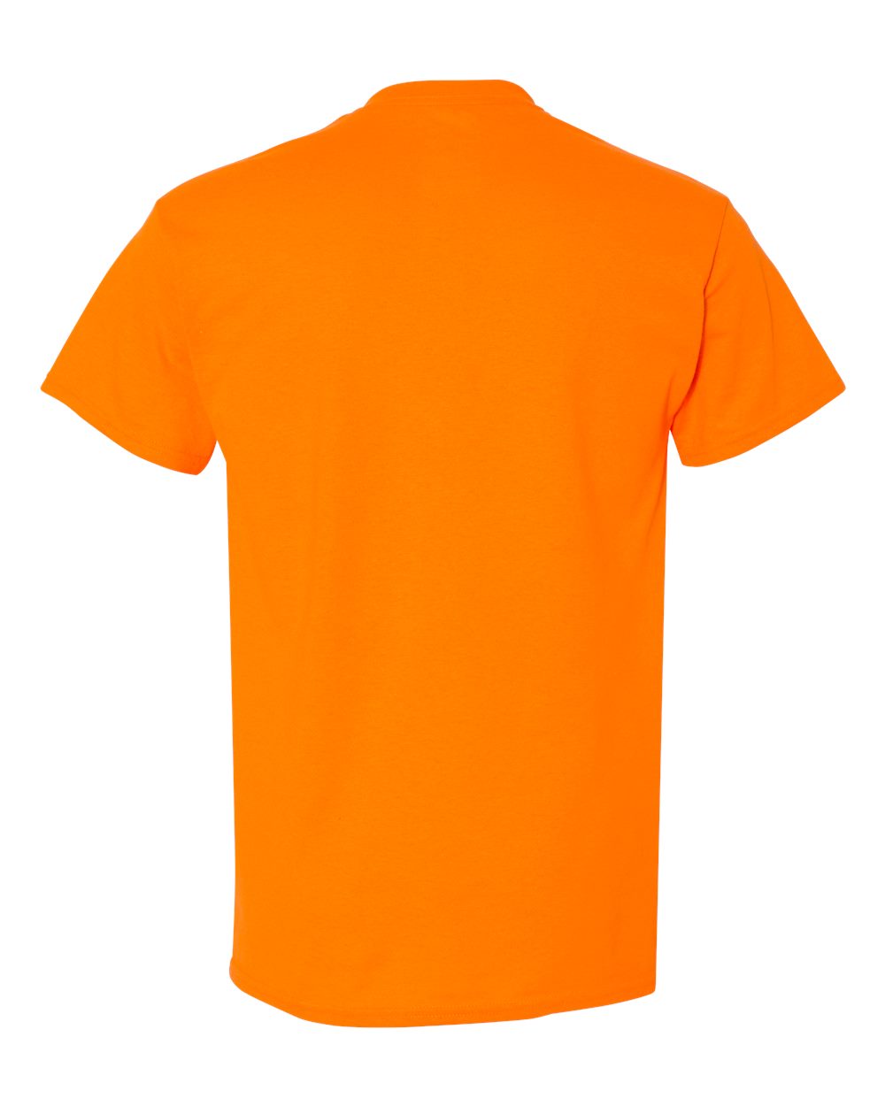 Bulk custom t-shirts in Safety Orange, Gildan DryBlend 50/50 tee, flat back