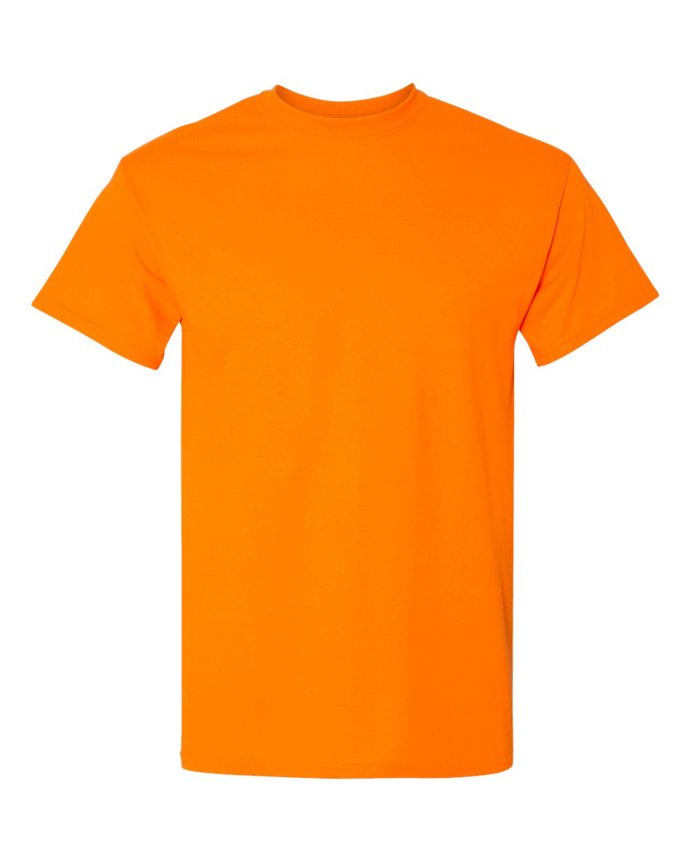 Bulk custom t-shirts in Safety Orange, Gildan DryBlend 50/50 tee, flat front