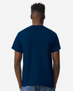 Bulk custom t-shirts in Dark Navy, Gildan DryBlend 50/50 tee, on-model back