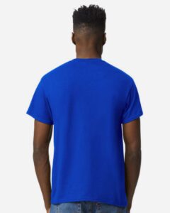 Bulk custom t-shirts in Deep Royal, Gildan DryBlend 50/50 tee, on-model back