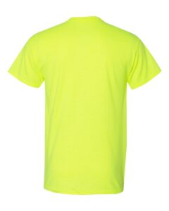Bulk custom t-shirts in Safety Green, Gildan DryBlend 50/50 tee, flat back