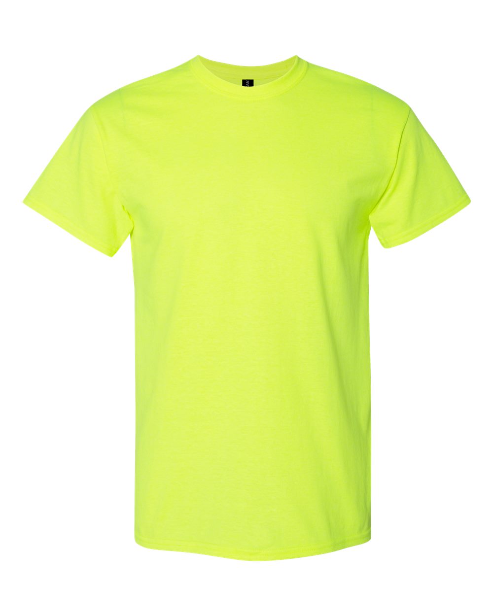 Bulk custom t-shirts in Safety Green, Gildan DryBlend 50/50 tee, flat front