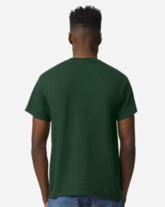Bulk custom t-shirts in Dark Green, Gildan DryBlend 50/50 tee, on-model back