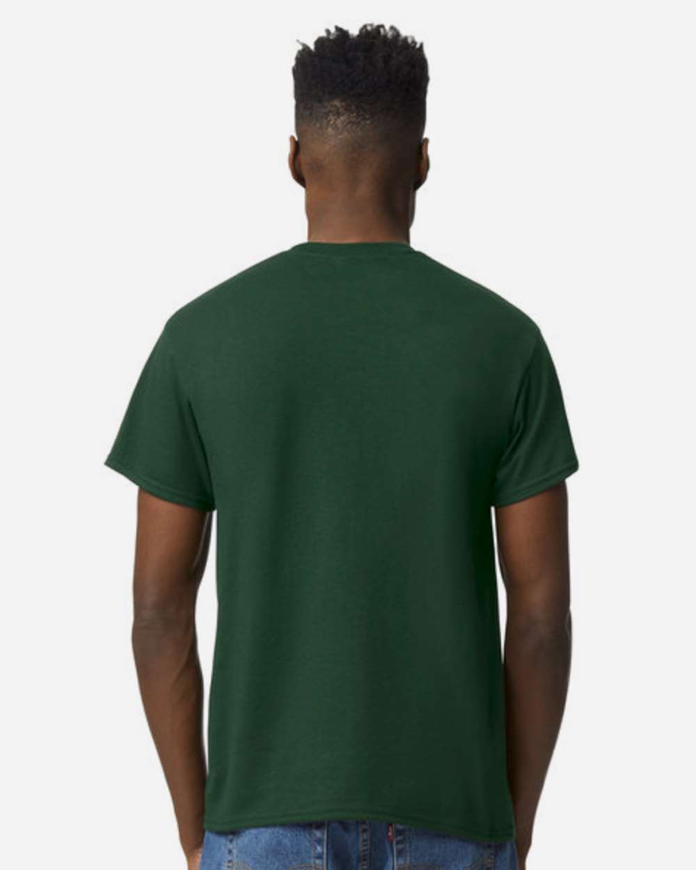 Bulk custom t-shirts in Dark Green, Gildan DryBlend 50/50 tee, on-model back