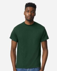 Bulk custom t-shirts in Dark Green, Gildan DryBlend 50/50 tee, on-model front