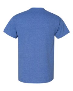Bulk custom t-shirts in Heather Deep Royal, Gildan DryBlend 50/50 tee, flat back