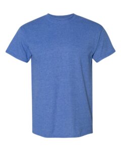 Bulk custom t-shirts in Heather Deep Royal, Gildan DryBlend 50/50 tee, flat front